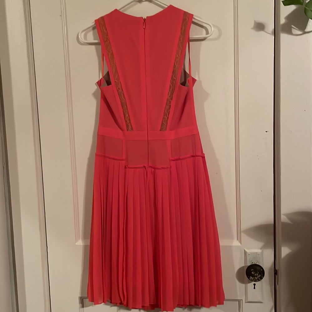 BCBGMaxAzria Coral Pleated Fit-and-Flare Dress with Gold Trim - Picture 2 of 5